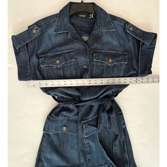 Lauren Ralph Lauren Sz 6 P Belted Denim Shirt Dress Atlas Wash Short Sleeve - Picture 5 of 10
